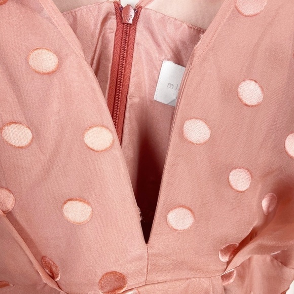 Michelle Mason Polka Dot Plunge Long Sleeve Mini Dress Pink Size 0 Cocktail - Picture 6 of 13